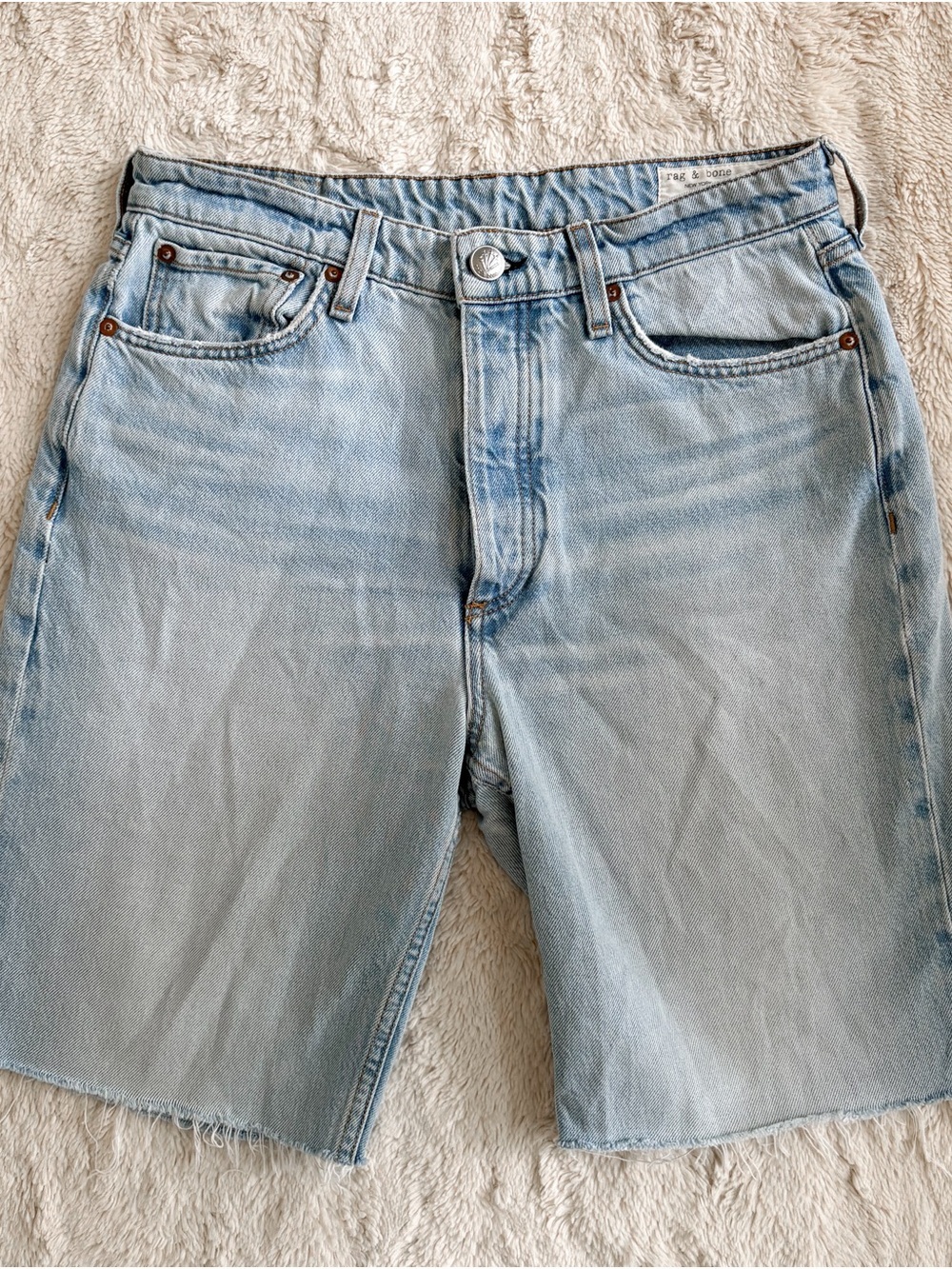 rag & bone Alex High Rise Denim Shorts Raw Hem Light Wash Size 29